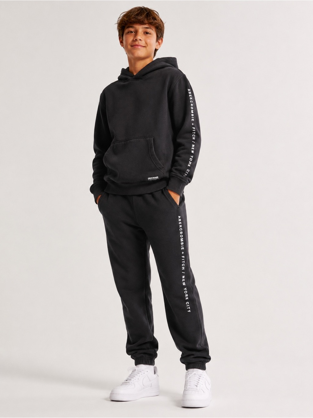 Abercrombie Kids Chsrcoal Logo Ski Print Sweatsuit Hoodie Jogger Pants Sz 13/14